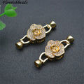 Jewelry Making Supplies Nickel Free Anti Fading Gold Plated CZ Pave Three Petal Heart Flower Clasps for Bracelet Connectors