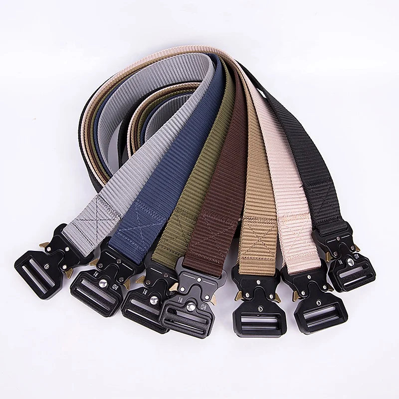 Pure Color Outdoor Sports Men's Canvas Metal Tactical Woven Belt Casual Cool Wild Gift for Men Tactical  Belt
