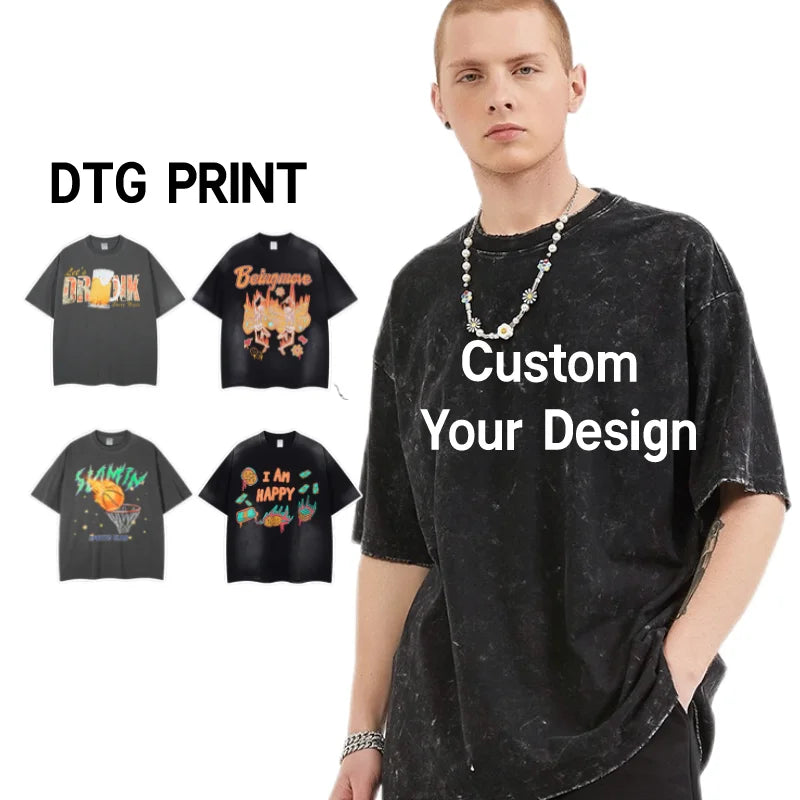 Latest Custom Printed Hip Hop Oversized Blank T-Shirts Heavy Cotton 275 Grams Mens Washed Jersey Fabric Tee Shirt