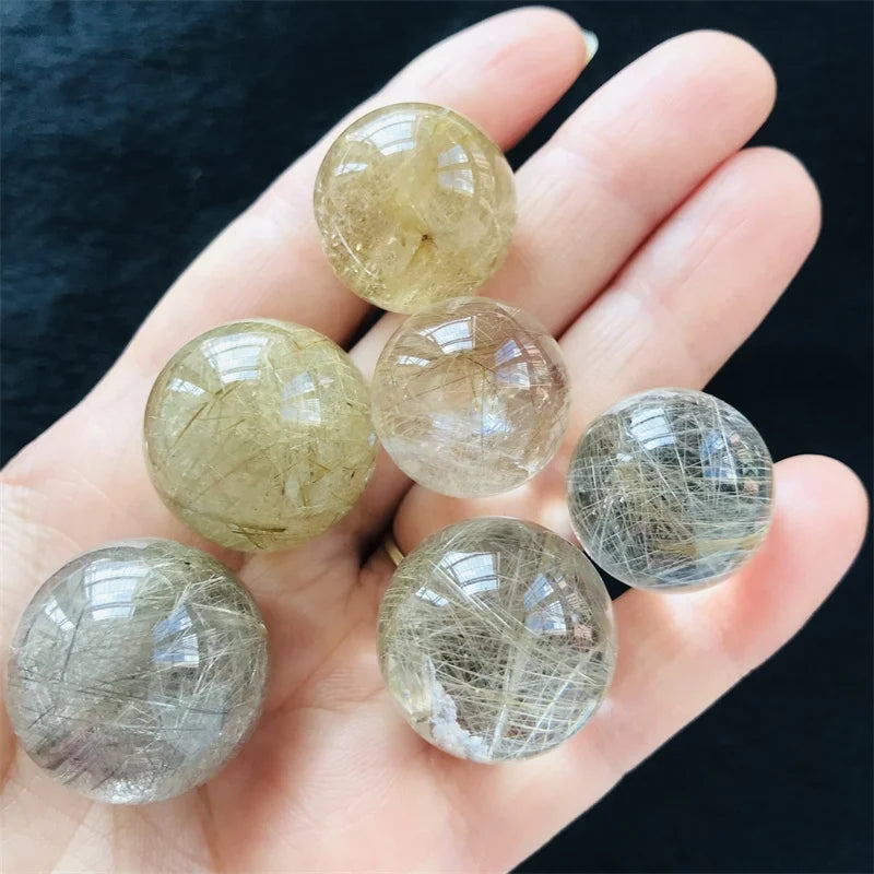 Wholesale Customization Natural Stone Sphere With Golden Lines Healing White Rutilated Crystal Ball