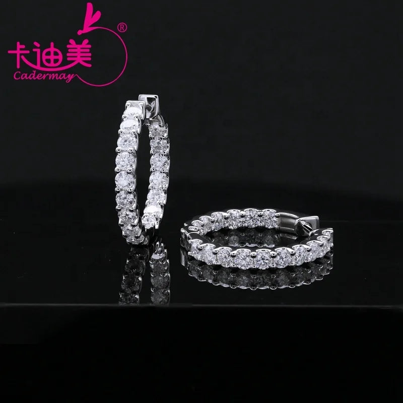 Cadermay Jewelry 925 Sterling Silver Big Circle 3mm D VVS Shiny Moissanite Hoop Earrings Manufacturer Large Round Earrings Hoop