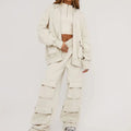 Custom Oversized Multi Pockets Hoodie Wide Leg Jogger Pant Track Set for Women