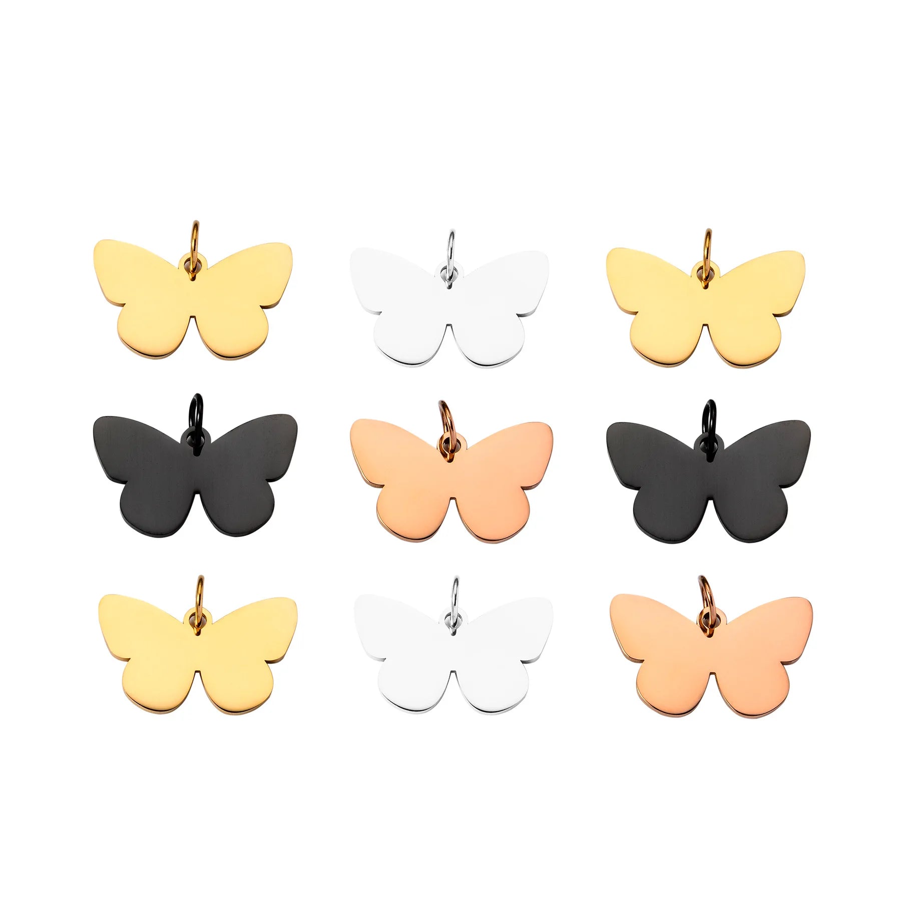 Wholesale Custom Butterfly Stainless Steel Stamping Charm Tags Mirror Polished Silver Gold Butterfly Pendant for Children