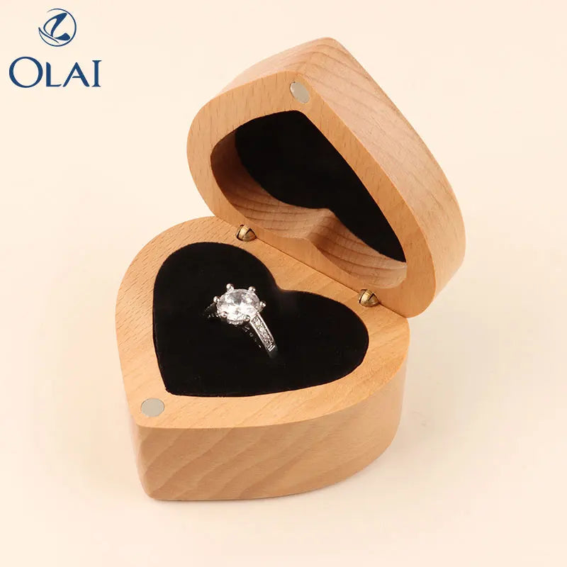 Love Shaped Wooden Wedding Wooden Engraved Ring Box Valentine's Day Gift Couple Confession Jewelry Box Ring case