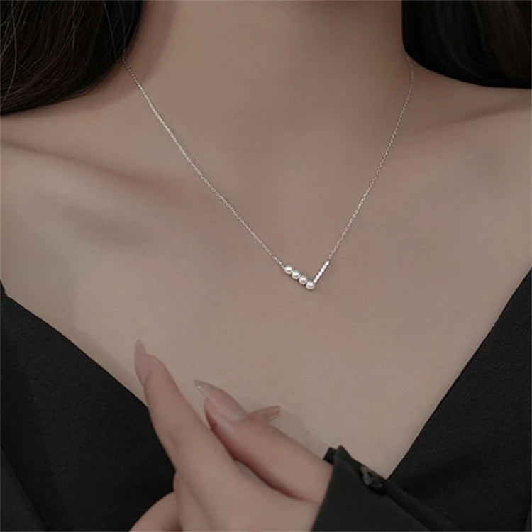 Customized White Shell Pearl Necklace Sterling Silver V Pendant Necklace