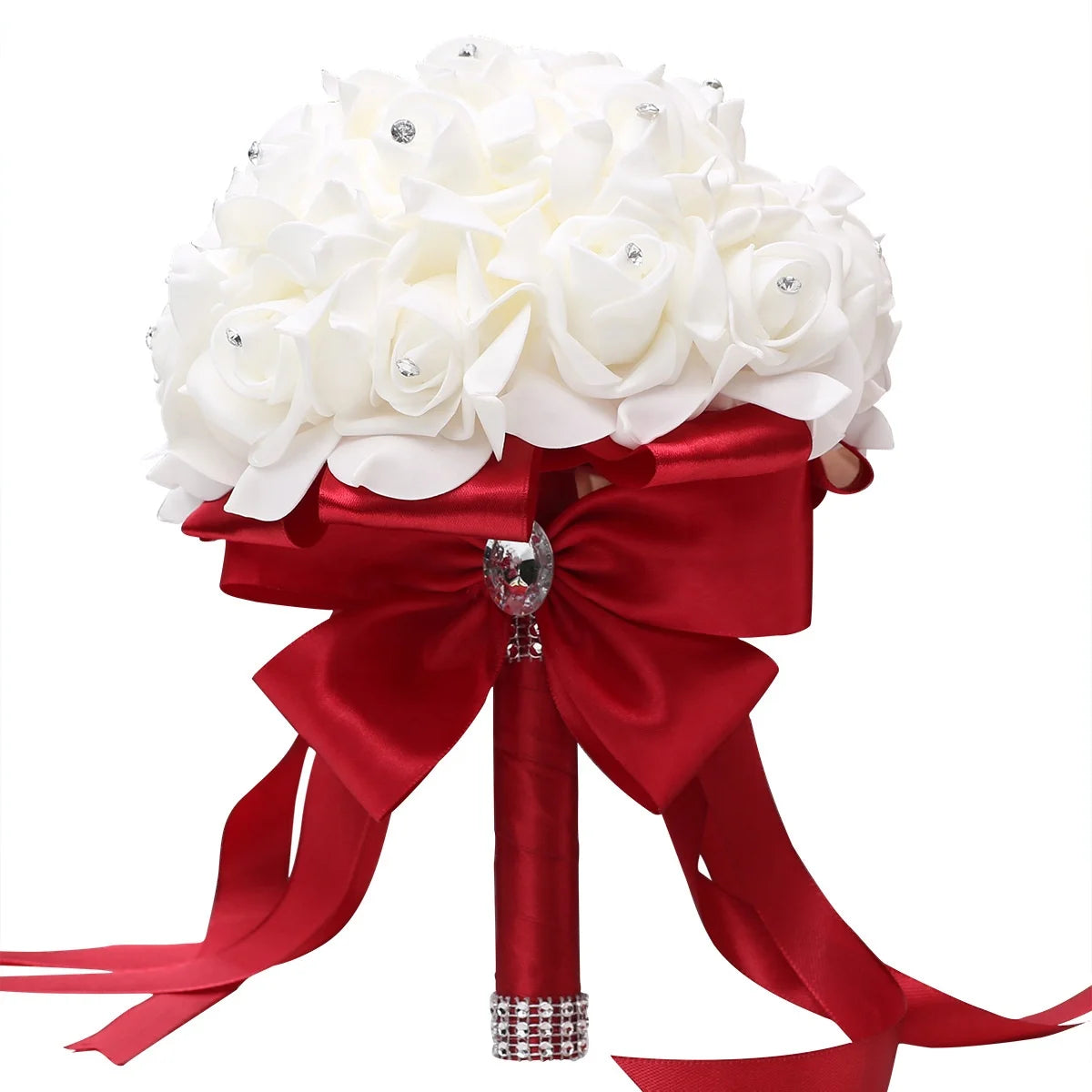Wholesale Bridal Bouquet Holders PE Rose Flower Bouquet Silk Bow Wedding Bouquet for Bride