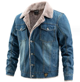 Men's Winter Denim Jacket Windproof Thick Fleece Warm Men Streetwear Casual Fur Turn-down Collar Custom Jean Jacket