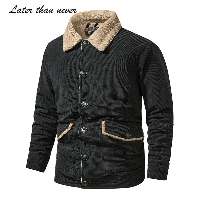American Euro Size Corduroy Winter Coat for Men Sherpa Warm Outer Jacket with Line Feature