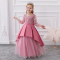FSMKTZ Wholesale Girls Dresses Summer Flower Wedding Party Formal Gown with Lace Long Sleeves for Children's Parties