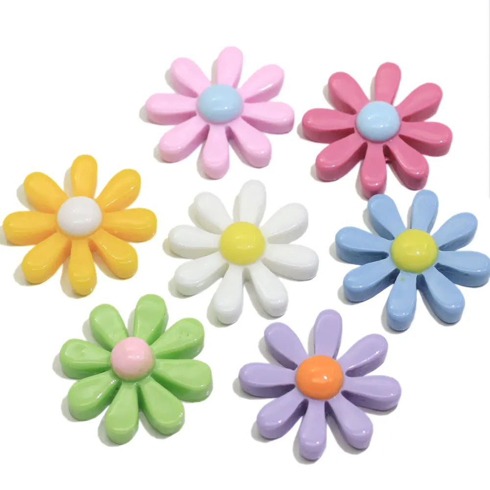 17mm 22mm 28mmResin Flower Beads Flatback DIY Accessory Cabochons Embellishment for Jewelry Making Scrapbooking Craft