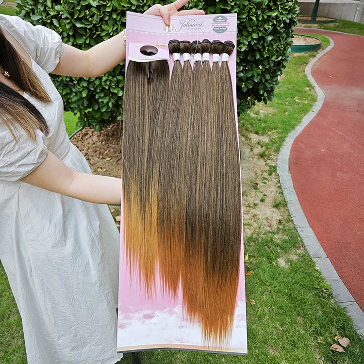 Julianna Afro Heat Resistant Weft Pack Packet Hair Extension Synthetic Luxury Bone Straight Hair Bundle With Closure