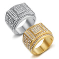 18K Gold Plated Stainless Steel Badge Ring Fashion Zircon Rings for Men Hip Hop Jewelry Party Gifts
