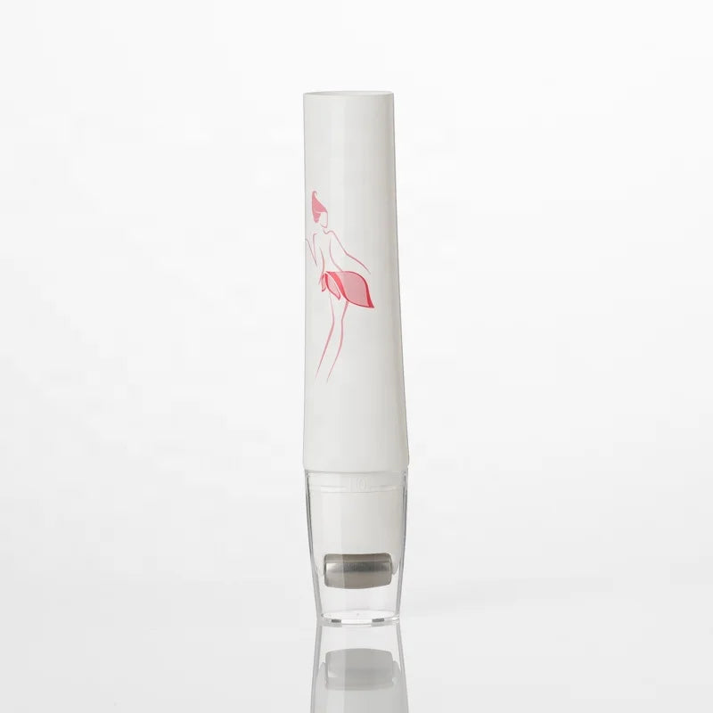 2oz Flat Oval Cosmetic Tube with One Silver Metal Stainless Steel Roller Ball for Face Cream Eye Gel Moisturizing and Massage
