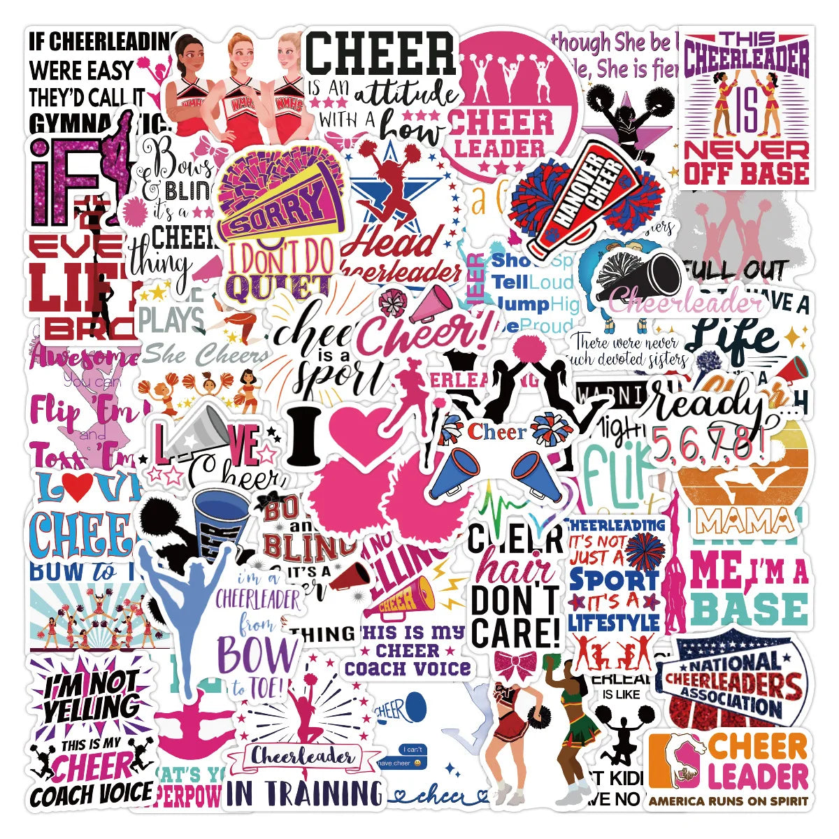 50Pcs Cartoon Cheerleading Girl Cheer Graffiti Sports Student School Decor Vinyl Waterproof Cheerleader Sticker