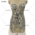 WDP-433 Bridal Wedding Sparkling Sew on Crystal Beaded Glass Rhinestone Pearl Bodice Mirror Applique