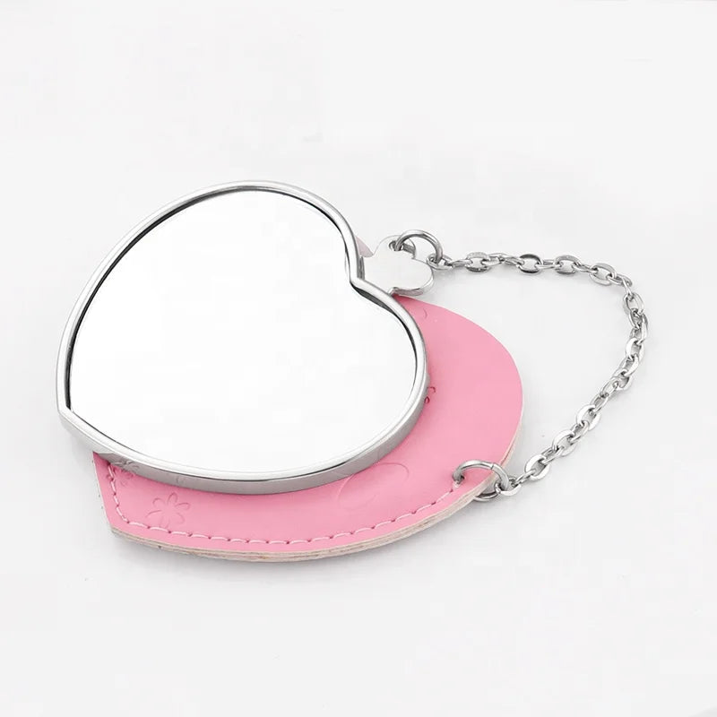Heart Shape Compact Mirrors Blank Heat Sublimation Printing Pink Pocket Mirror Custom