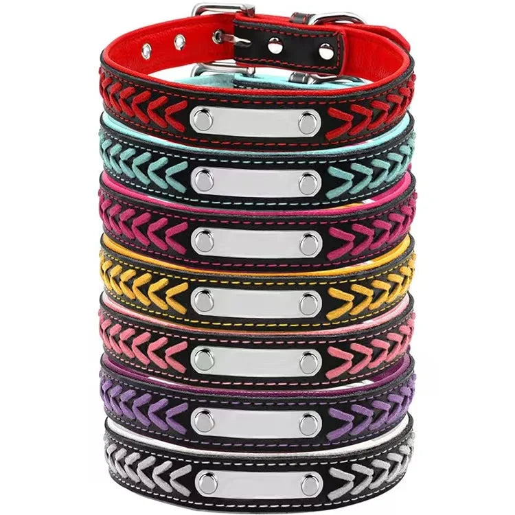 Adjustable Leather with Pu Leather Hand Made  Laser Metal Dog Collars Accessories for Large/Medium/Small Dogs Cat Pet Collars