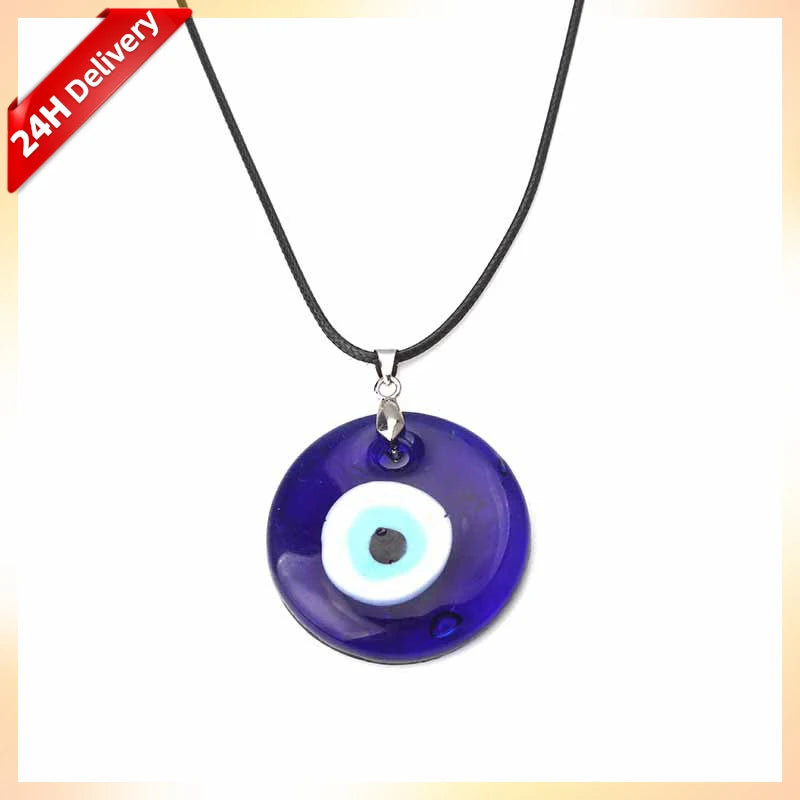 HOVANCI Newest Accessories Blue Glass Evil Eyes Charms Necklace Black Wax String Evil Eyes Necklace for Women