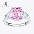 Rochime High End  Asscher Cut  pink Gemstone Ring 925 Sterling Silver Rhodium Plated Luxury Jewelry for Women