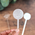 Engraved Different Names on clear / Frosted Acrylic Drink Stirrers and Cocktail Swizzle Sticks and Escort Place Cards