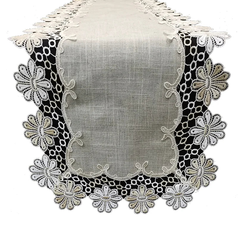 Wholesale Modern Floral Knitted Embroidered Customizable Table Runner Tablecloth for Party Banquet Home Decor