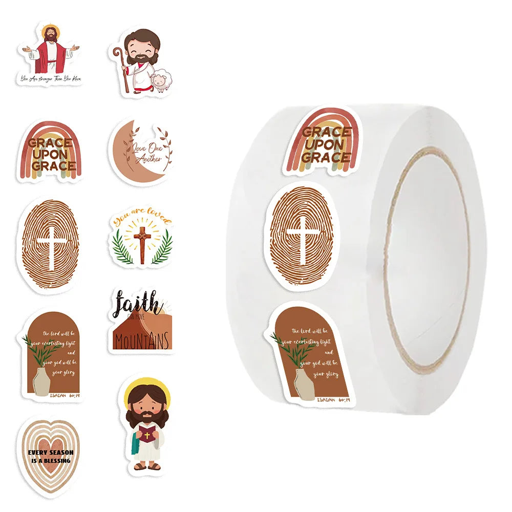 500Pcs Boho Style Jesus Logo Roll Stickers 1 inch Bohemian Christian Envelope Sealing Sticker