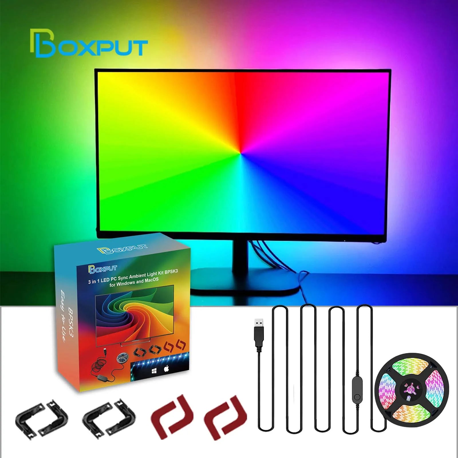 2026 BPSK3 PC Backlight Ambient Led Strip Lights Smart APP Control Monitor Screen Color Sync LED Strip Light Ambient Decor Lamp