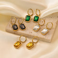 Stainless Steel Plated 18K Gold Angular Rectangular Zircon Pendant Earrings for Women New 2024