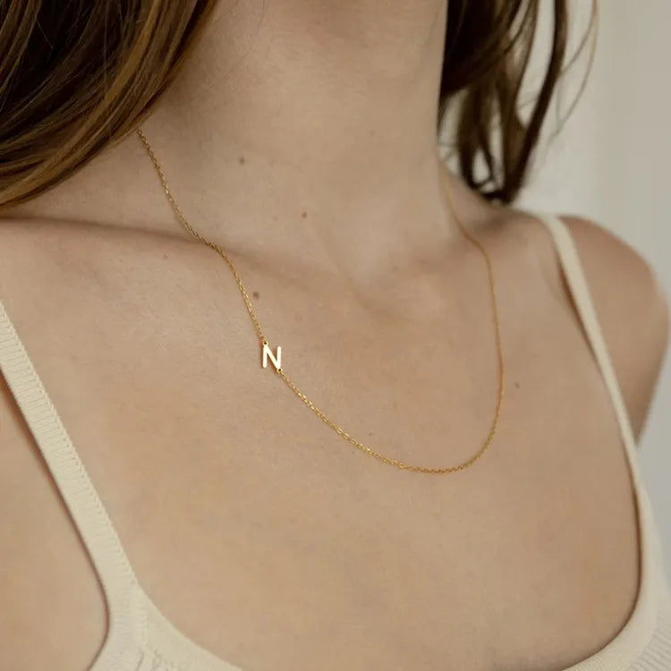 Wholesale Minimalist Custom Name Necklace 925 Sterling Silver Gold Plated Sideway Initial Letter Necklace for Women