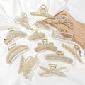 Luxury Geometric Gold Color Faux Pearl Rhinestone Alloy Hair Claw Clips for Women Wedding Diamond Girls Hair Accessories