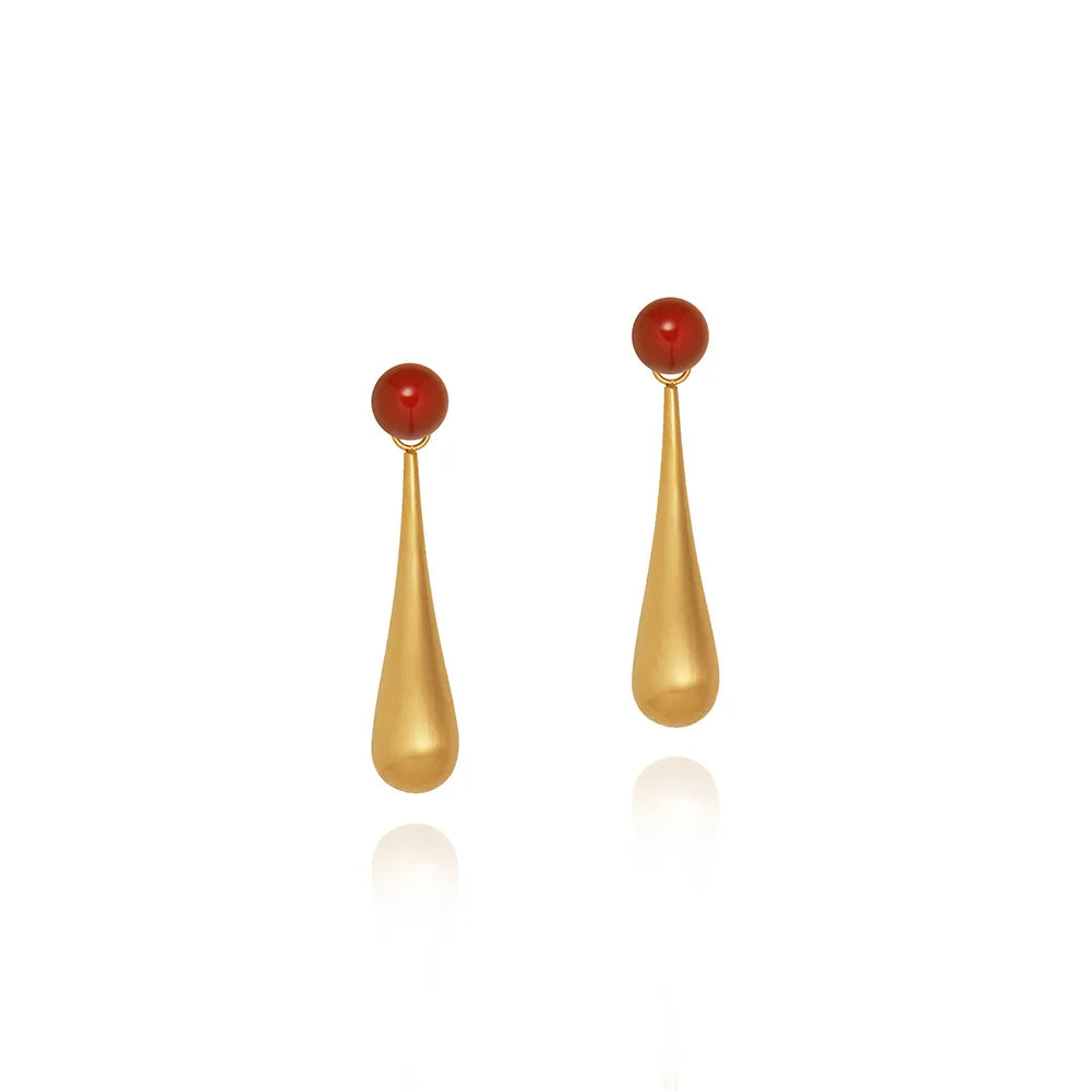 High-End Fashion Stainless Steel Earrings for Women Natural Red Agate Matte Teardrop Water Drop Design Fancy High-End Earrings
