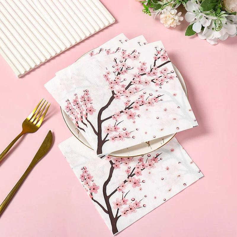 16pcs Cherry Blossoms Theme Napkins Paper Tissue Decorative Party Napkins for Birthday Home Restaurant Decoration New Arrival
