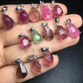 Hand Made 925 Sterling Silver Fine Jewelry Crystal Healing Stone Natural Candy Tourmaline Free Form Charm Pendant