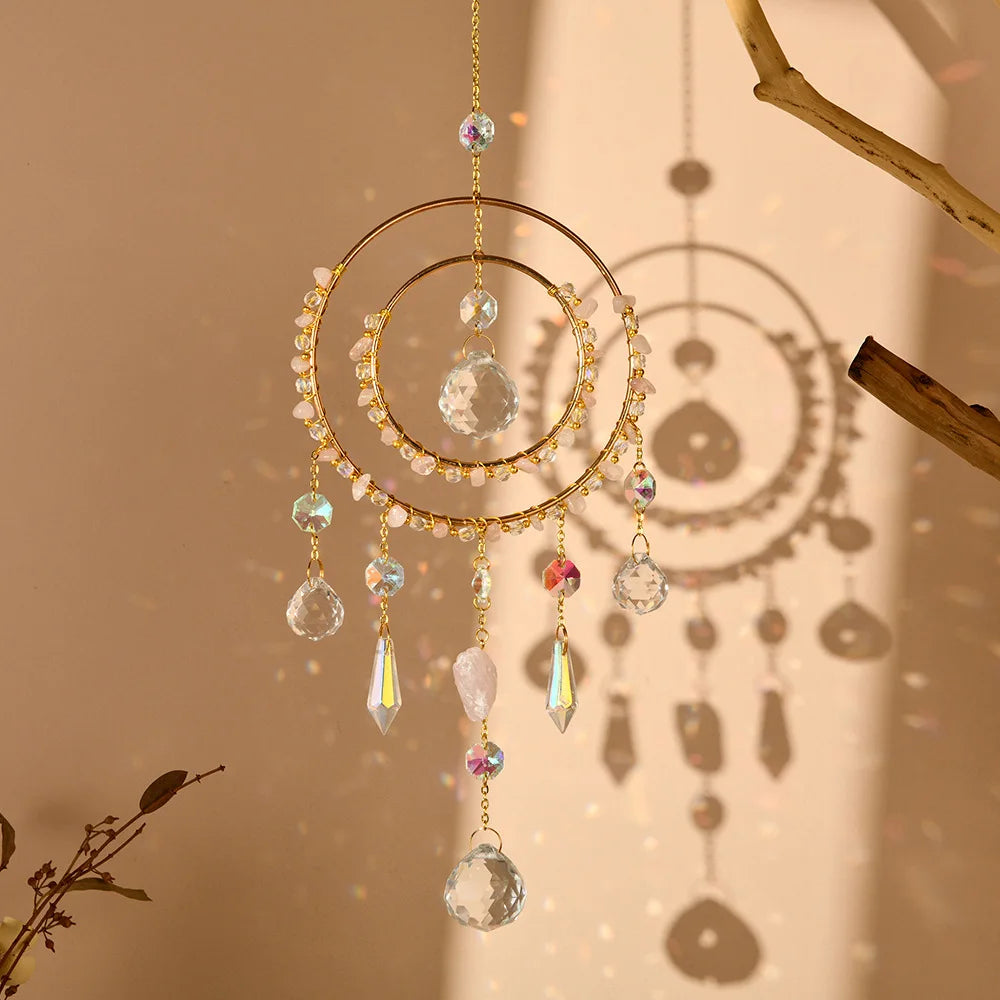 Wholesale Polished Natural Crystal Sun Catcher Amethyst Clear Quartz Hanging Suncatcher Feng Shui Healing Home Decor Stone Wind