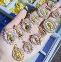 CZ8470 18k Gold Plated White CZ Micro Virgen De Guadalupe Pendants Virgin of Guadalupe Our Lady of Guadalupe PENDANTS
