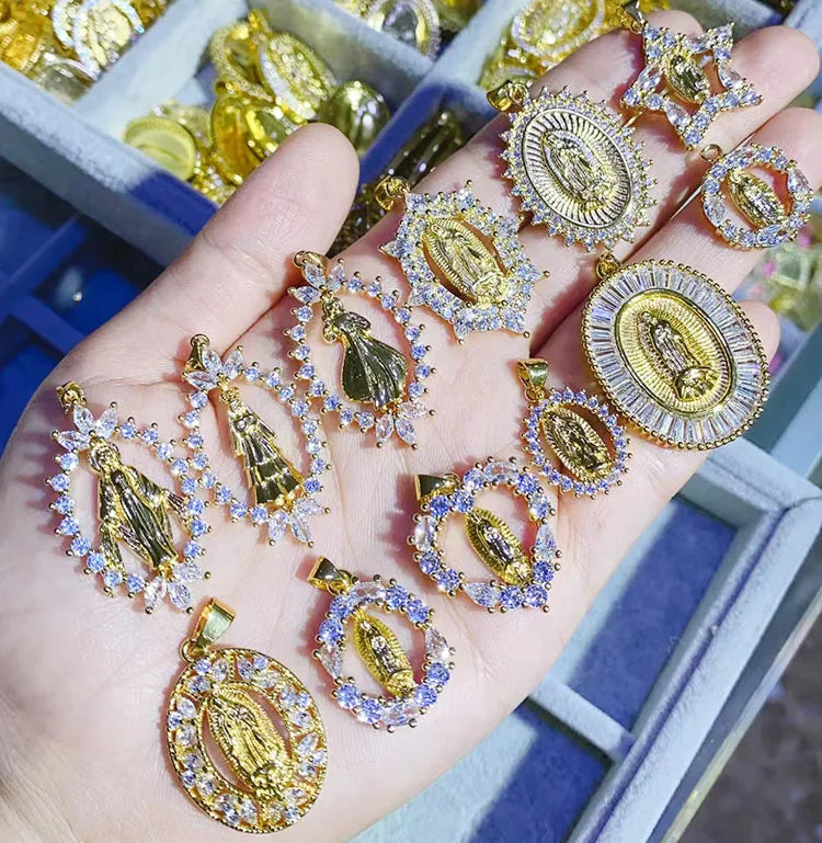 CZ8470 18k Gold Plated White CZ Micro Virgen De Guadalupe Pendants Virgin of Guadalupe Our Lady of Guadalupe PENDANTS