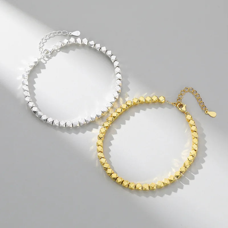 Handmade 925 Sterling Silver Polished Geometric Polygon Beaded Bracelets for Women Wholesale