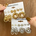 VKME Wholesale Vintage Pearl Acrylic Gold Metal Earrings Set Punk Geometric Circle Butterfly Flower Dangle Drop Earrings