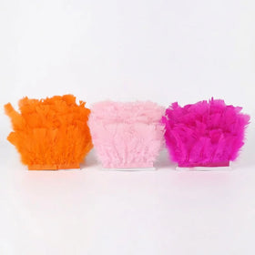 Turkey Flat Feather Fringe Trim Dyed Pattern 13-18cm with Satin Ribbon Tapes