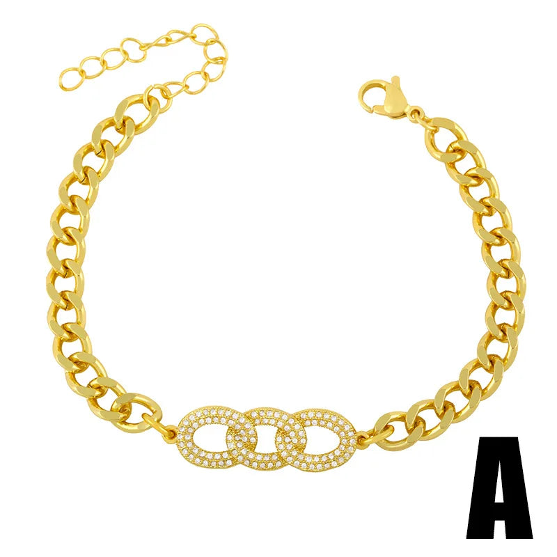 Creative Vintage Hip Hop Bracelet with Geometric Zircon Gold Plated Charm Bracelets for Fashion Party Wedding-Great Gift Idea