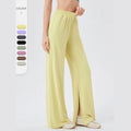 Custom Logo Summer Cool Feeling Breathable High Waist Wide Leg Slit Bottoms Pants Fitness Yoga Dancing Loose Pants for Women