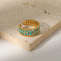 French Design Stainless Steel 18K Gold Plated Blue Enamel Hollow Olive Tree Branch Leaf Ring for Girls Women
