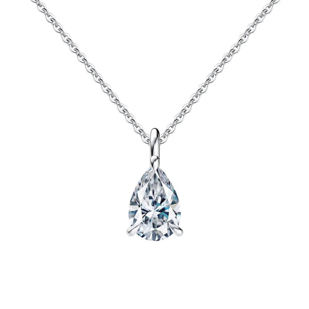 Wholesale 18Inches 14K Gold Plated Minimalist Teardrop Shape Solitaire Cubic Zirconia 925 Silver Necklace