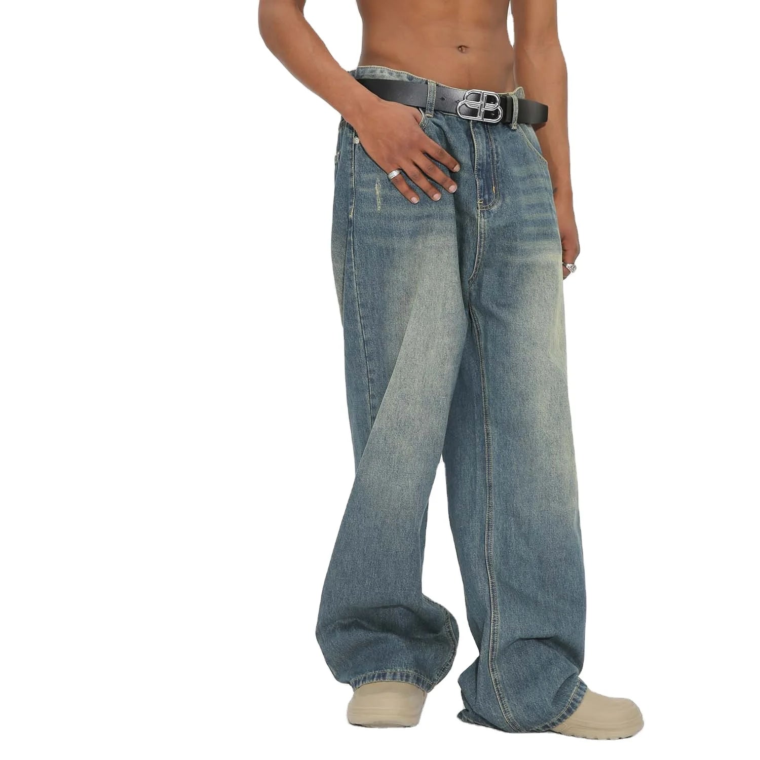 2024 Factory Direct Sale Stack Jeans Chinese Custom Denim Jeans Manufacturer Quality Blank Men Baggy Jean