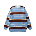 Women's Cool Spring Autumn Oversize Crew Neck Pullover Alpaca Multicolor Stripes Pullover Jacquard Knitted Sweater