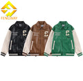 Fengway Custom Logo Embroidery PU Leather Varsity Jacket with Turndown Collar Baseball Jacket & Letterman Bomber Jacket