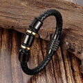 Trendy Luxury Mens Black Leather Bracelet With Beads
