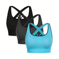 Solid Color Seamless Plus Size High Support Shockproof Training Sports Top Chest Pad Strapless Cross Back Women Fitness Sports
