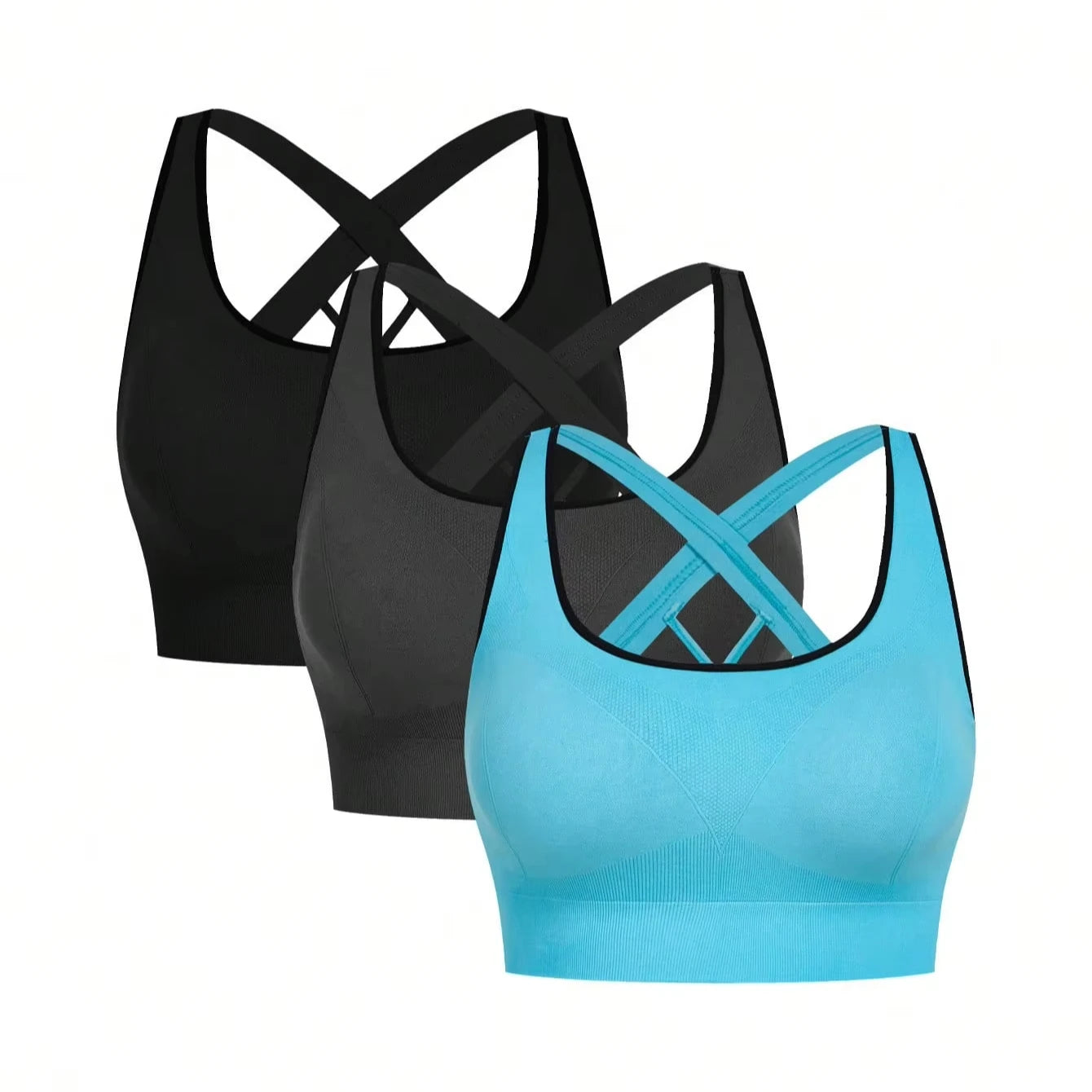 Solid Color Seamless Plus Size High Support Shockproof Training Sports Top Chest Pad Strapless Cross Back Women Fitness Sports