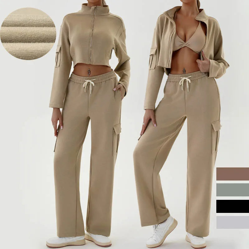 SHINBENE Women's 2Pcs Tracksuit Leisure Long Sleeve Zip up Jacket Long Pants Outfits Cargo Jogger Sweatsuit Sets